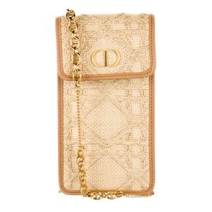 Christian Dior Natural Cannage Raffia Crossbody bag and phone holder